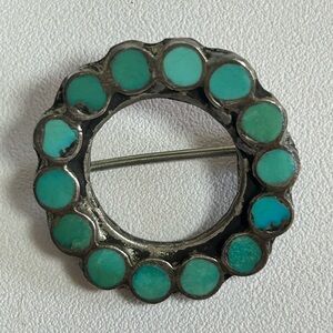 Vintage Native TURQUOISE Inlay and Sterling Silver 925 PIN BROOCH Zuni